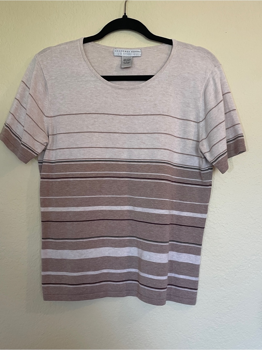 Geoffrey Beene Brown and Cream Striped Knit Tee